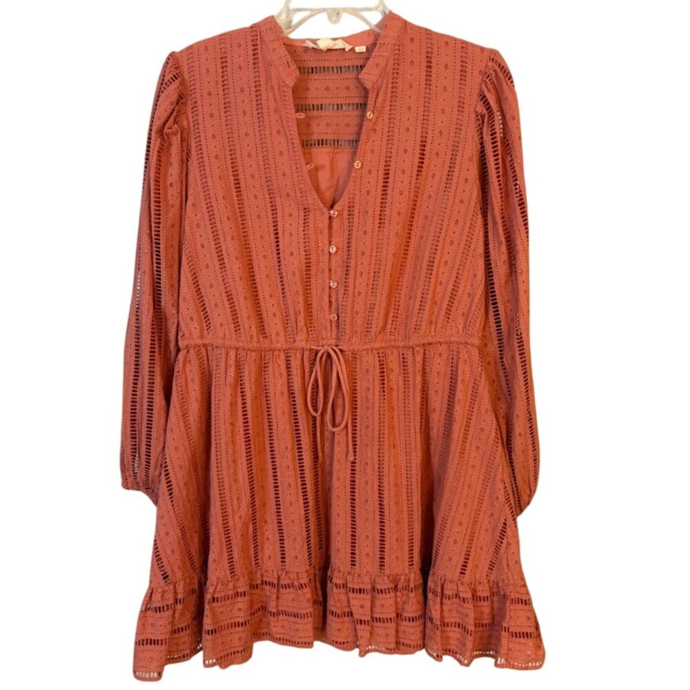 Anthropologie Forever That Girl Eyelet‎ Long Sleeve Mini Dress Size Medium